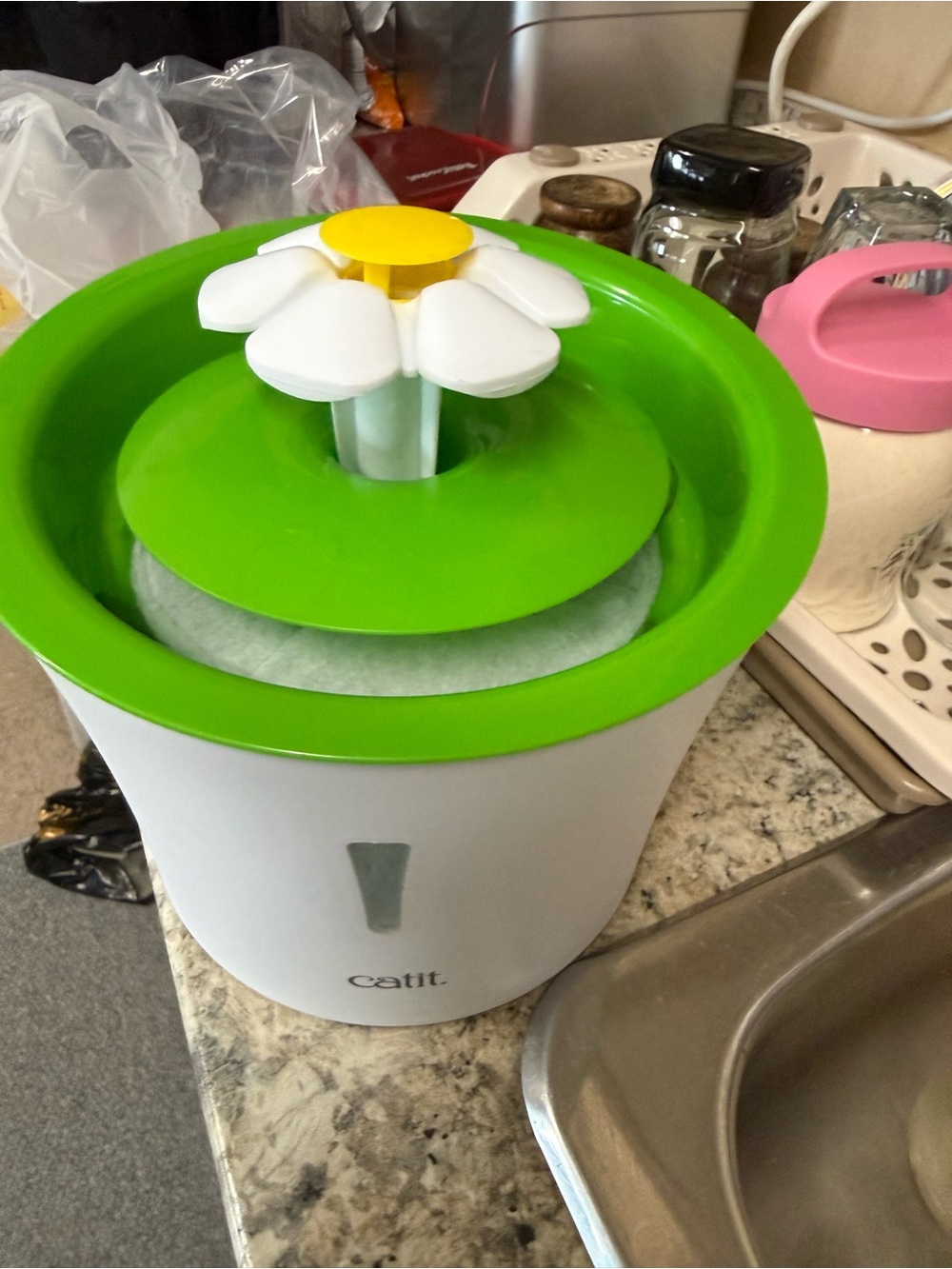 Dior Green, White and Yellow Daisy Top Pet Fountain